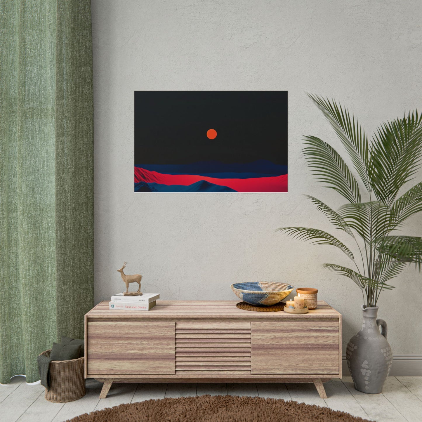 Blood Moon Over Fiery Mountains - Abstract Art Print