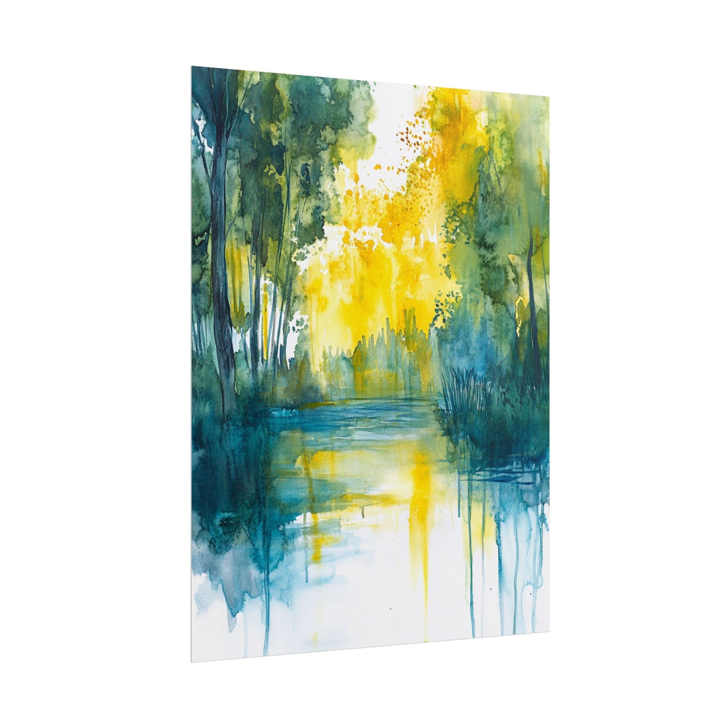 Radiant Reflections - Abstract Woodland Watercolour