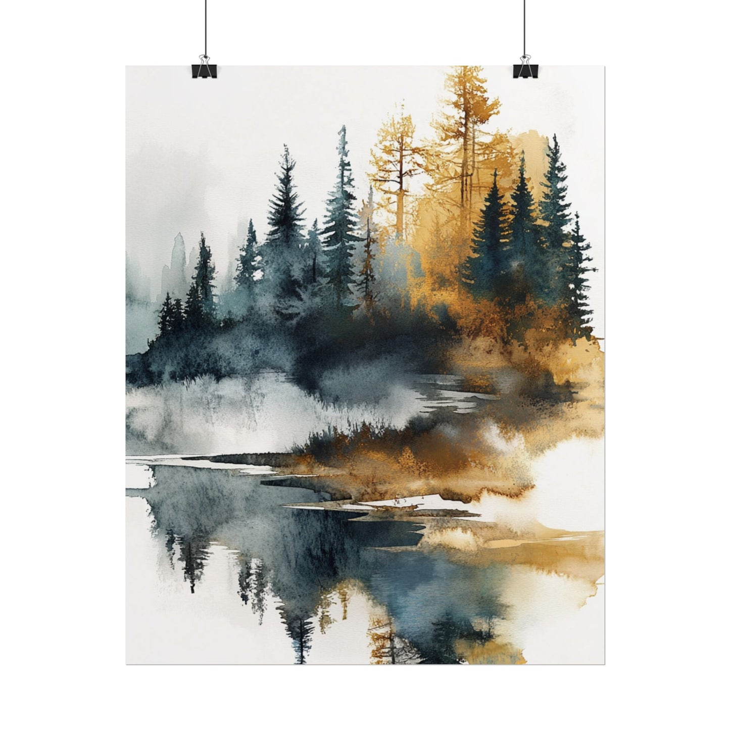 Misty Pines - Abstract Forest Landscape Watercolour