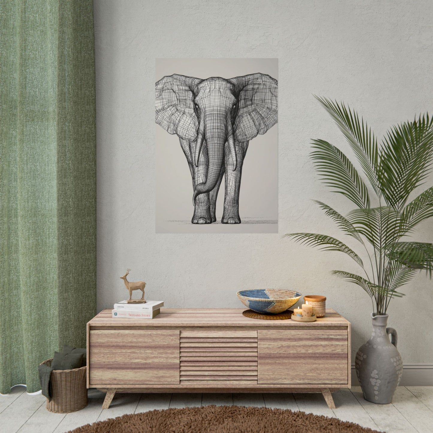 Majestic Lines - Abstract Elephant Wireframe Art