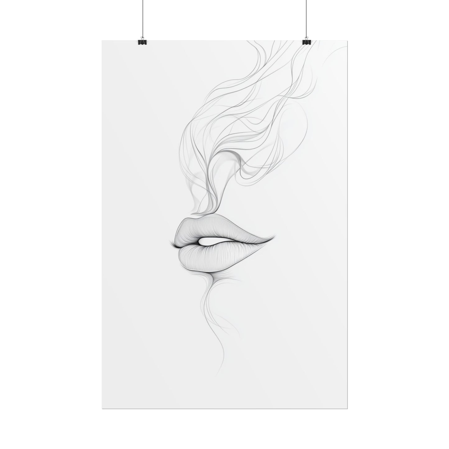 Whispers of Elegance - Delicate Abstract Line Art of Lips