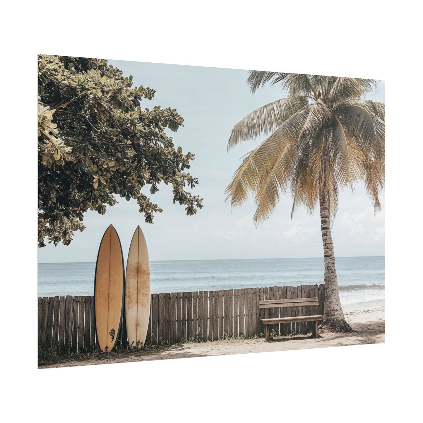 Tranquil Hawaiian Beach Scene with Surfboards