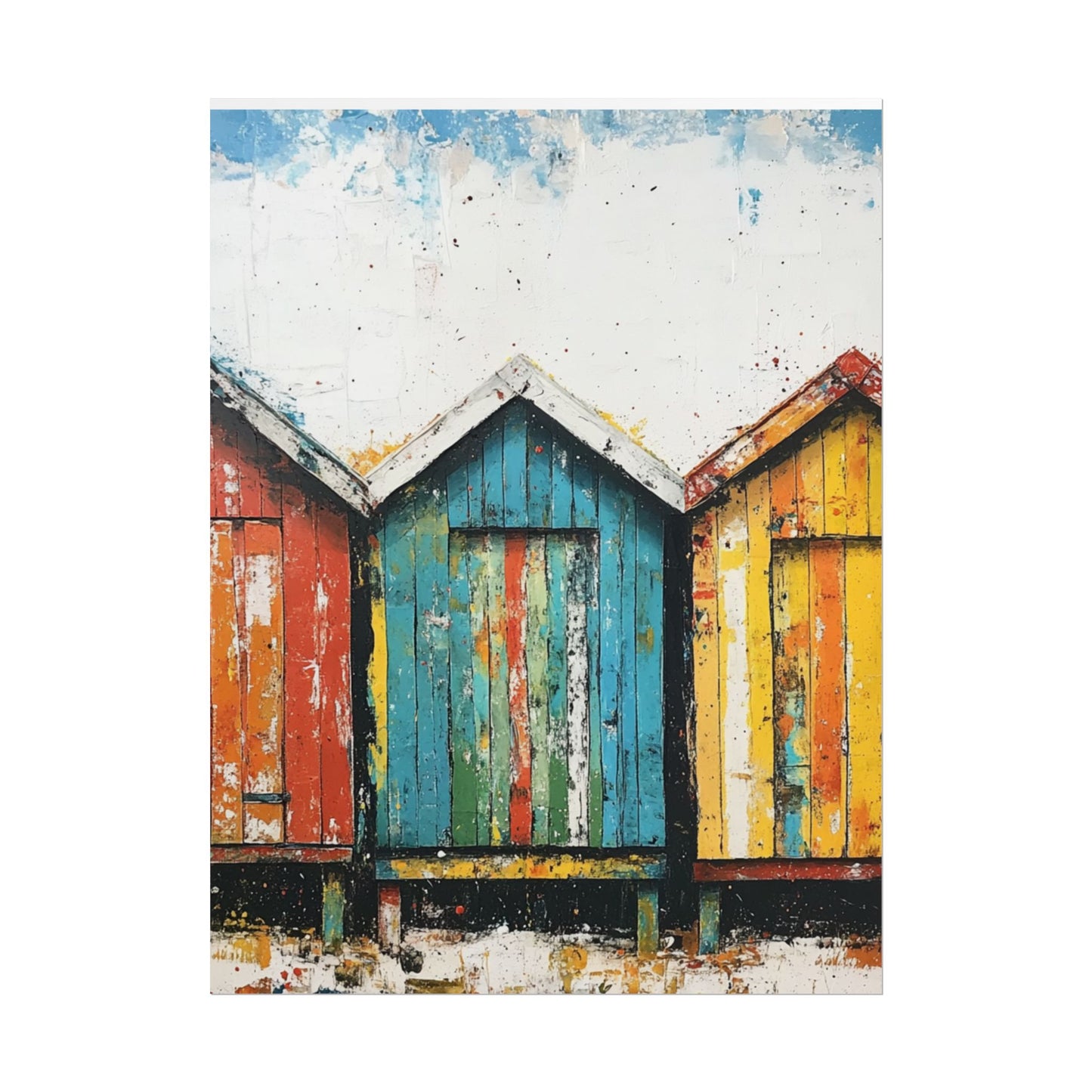 Vibrant Beach Huts - Coastal Abstract Art Print