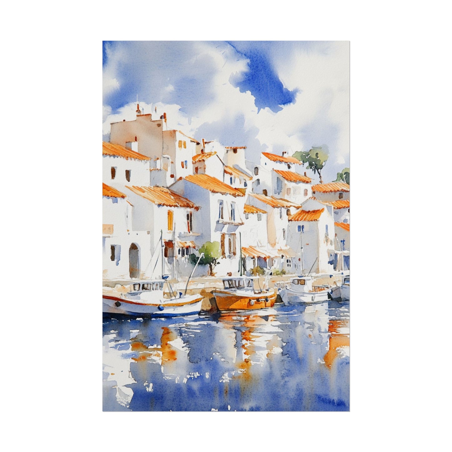 Harbour Reflections - Abstract Watercolour of Coastal Village