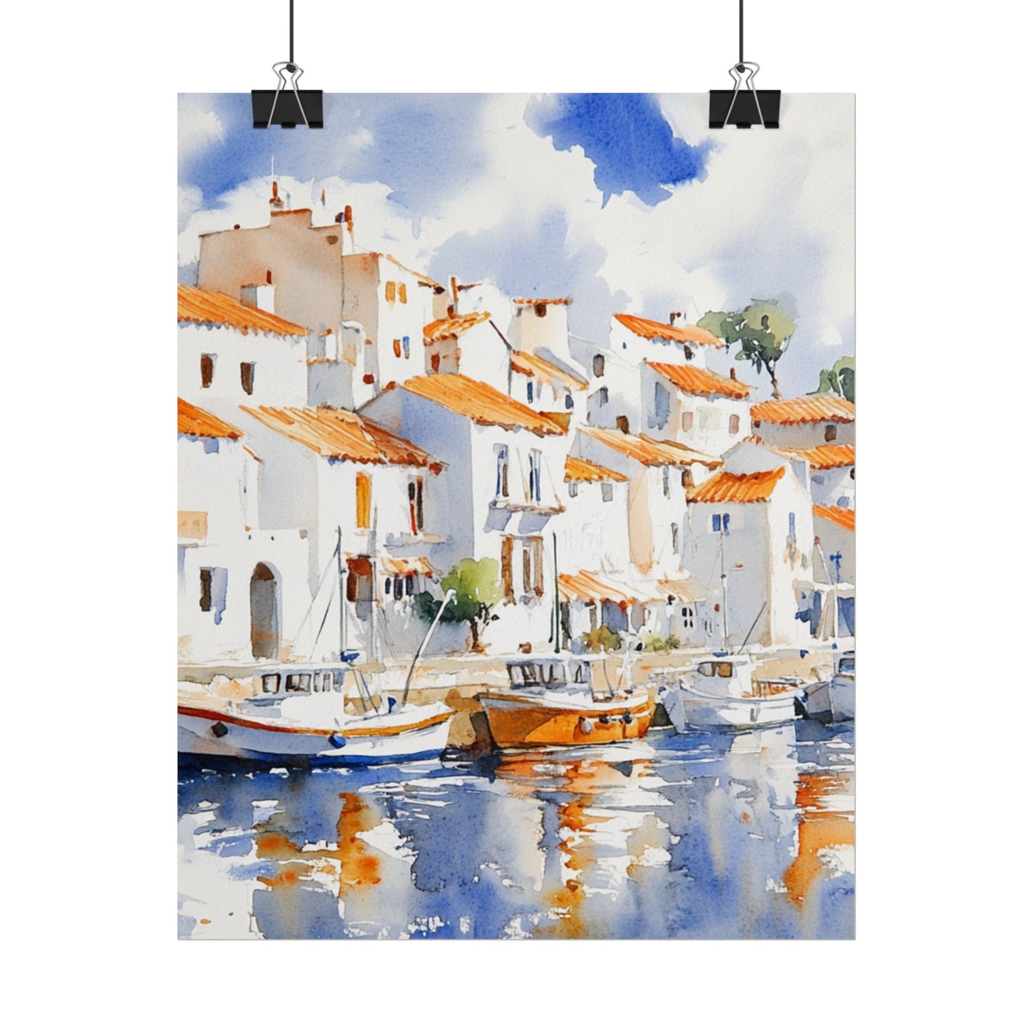 Harbour Reflections - Abstract Watercolour of Coastal Village