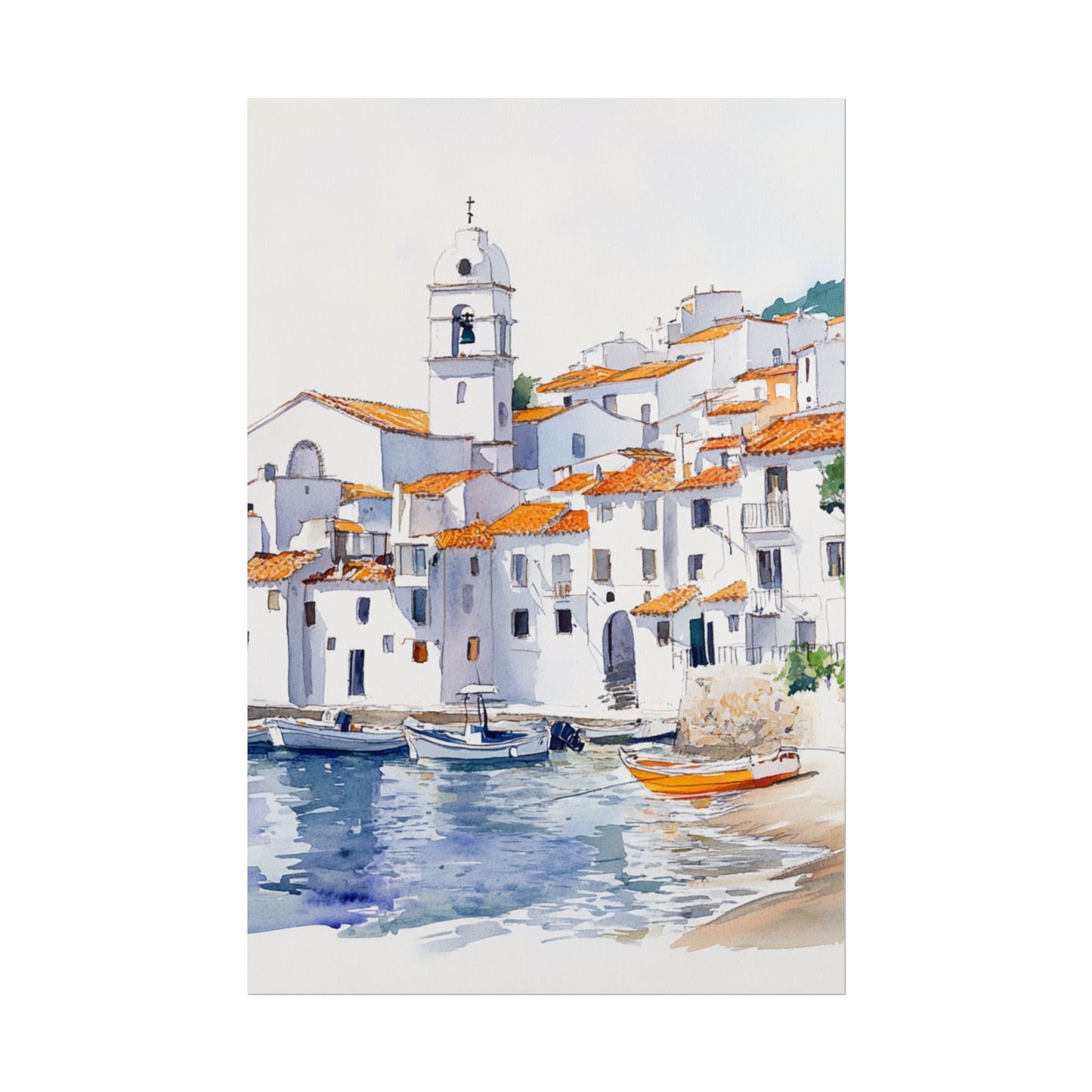 Coastal Serenity - Abstract Watercolour of a Tranquil Village