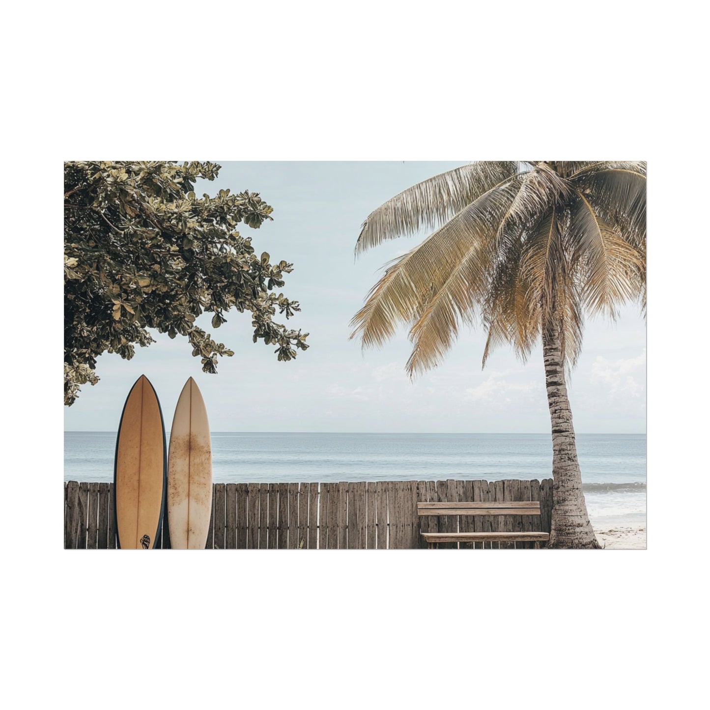 Tranquil Hawaiian Beach Scene with Surfboards