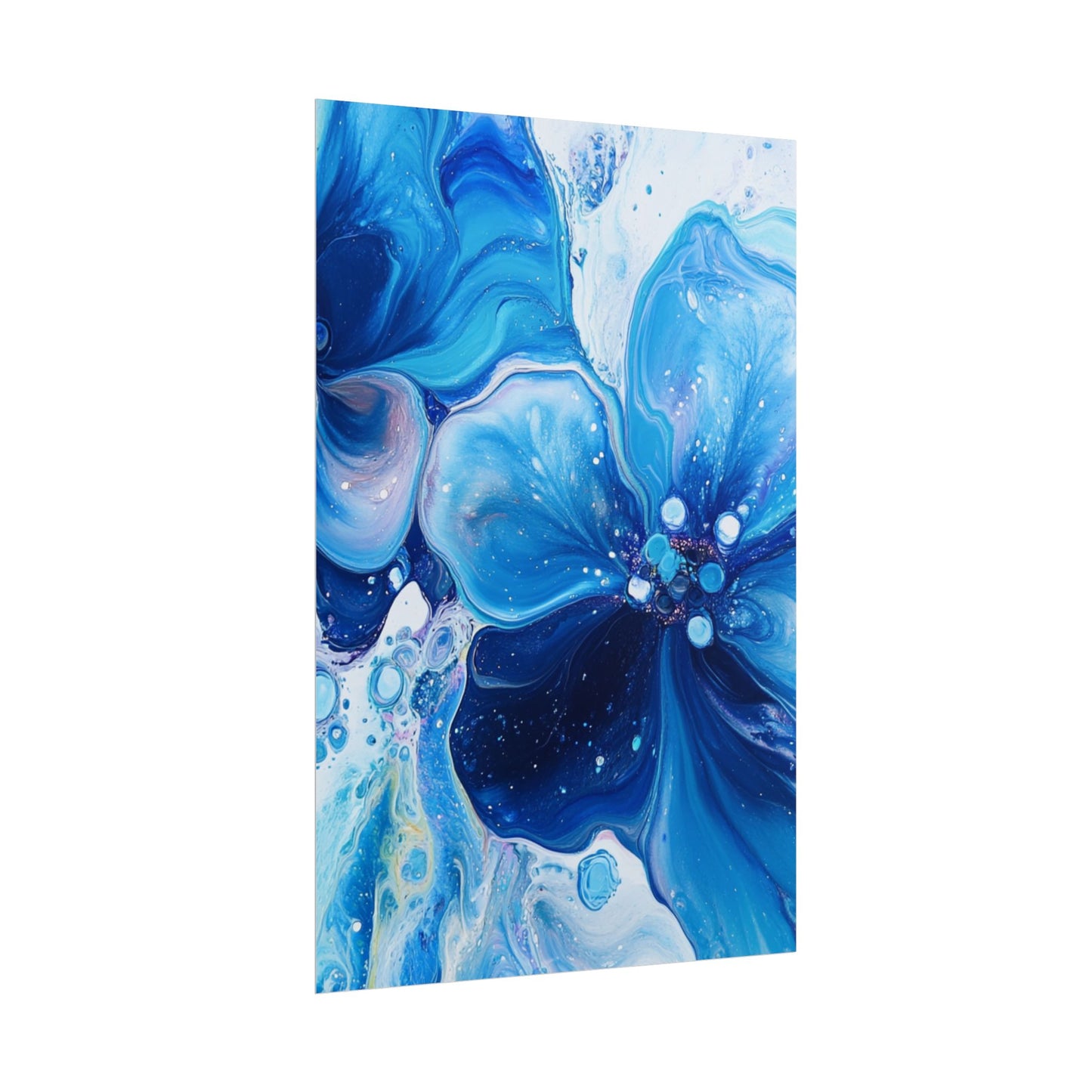 Celestial Bloom - Abstract Floral Art Print in Shades of Blue