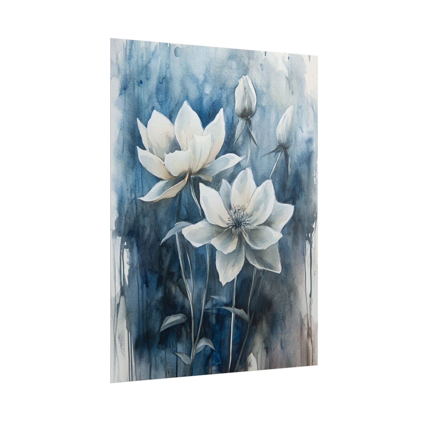 Midnight Blooms - Abstract Floral Watercolour Art Print