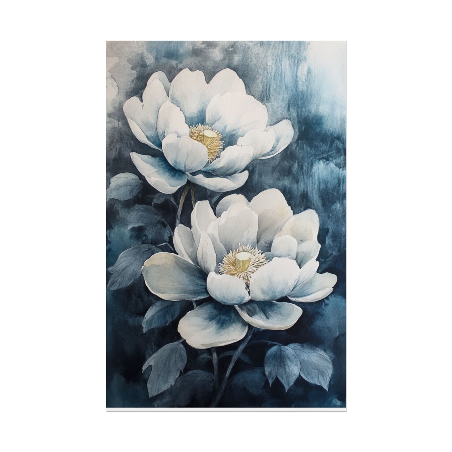 Elegant White Blooms - Abstract Floral Watercolour Print