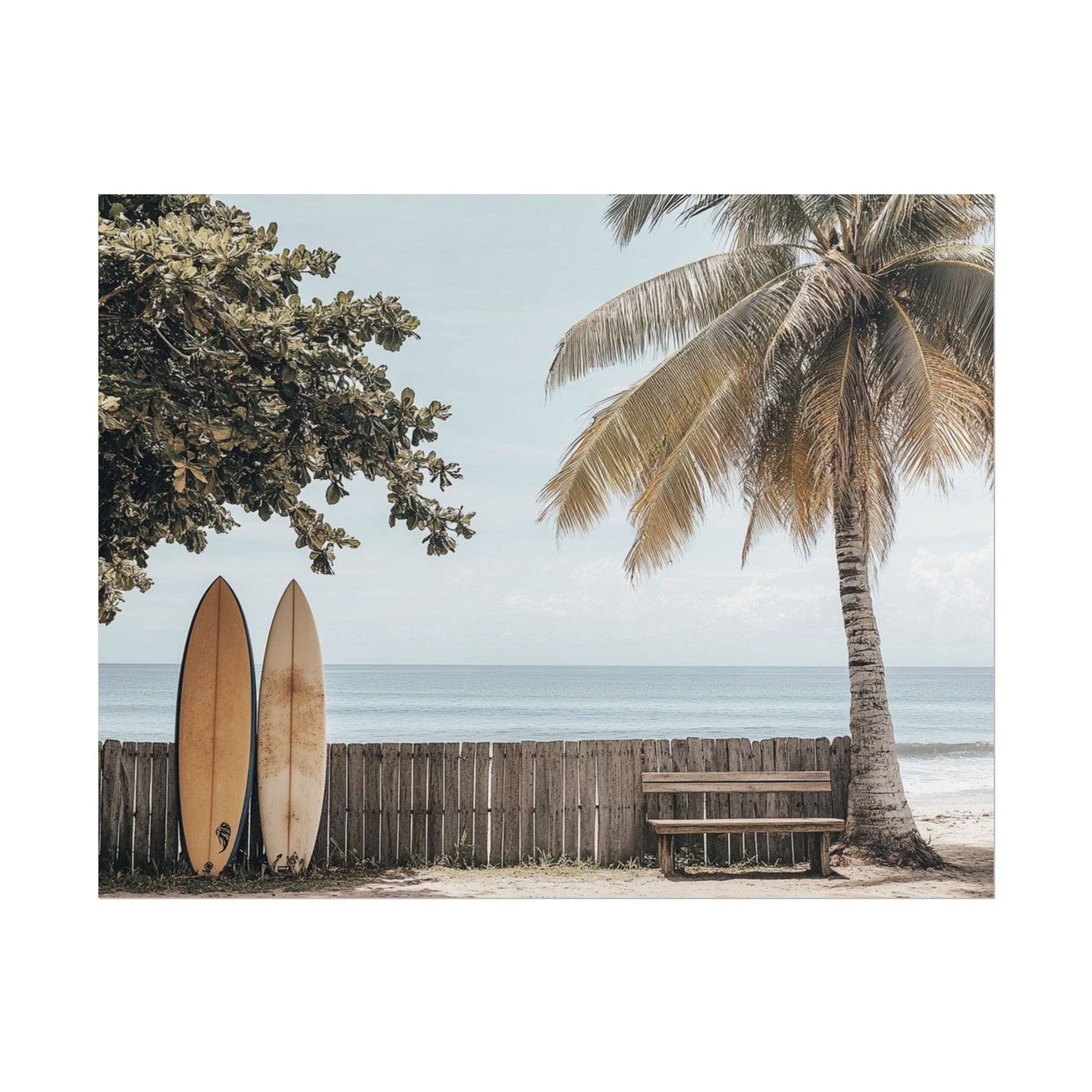 Tranquil Hawaiian Beach Scene with Surfboards