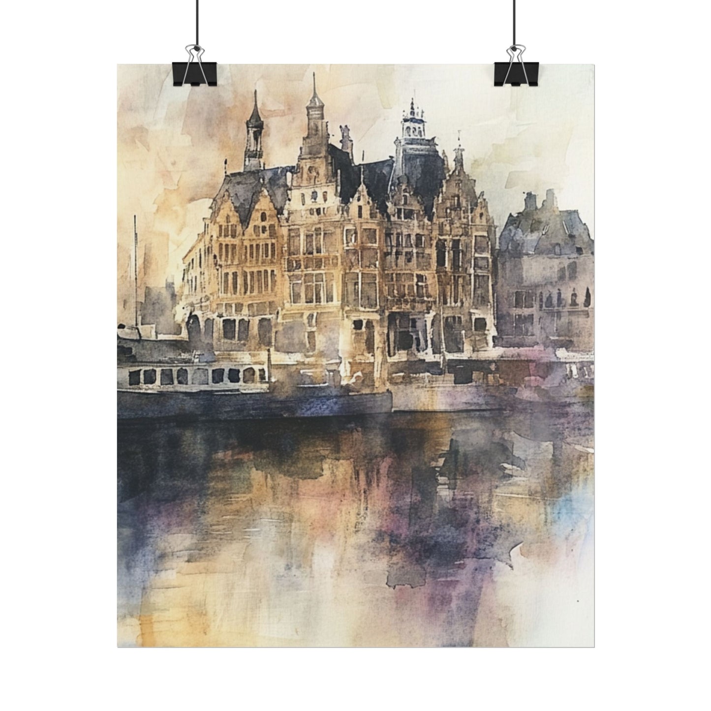 Vintage Harbour Charm - Abstract Watercolour of Historic Waterfront