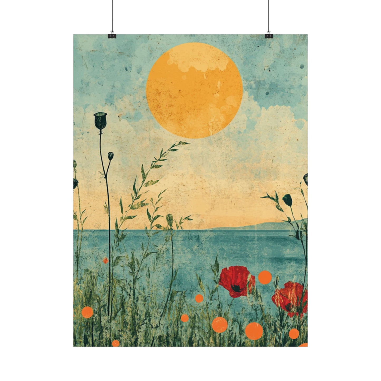 Golden Horizon - Abstract Floral Coastal Print