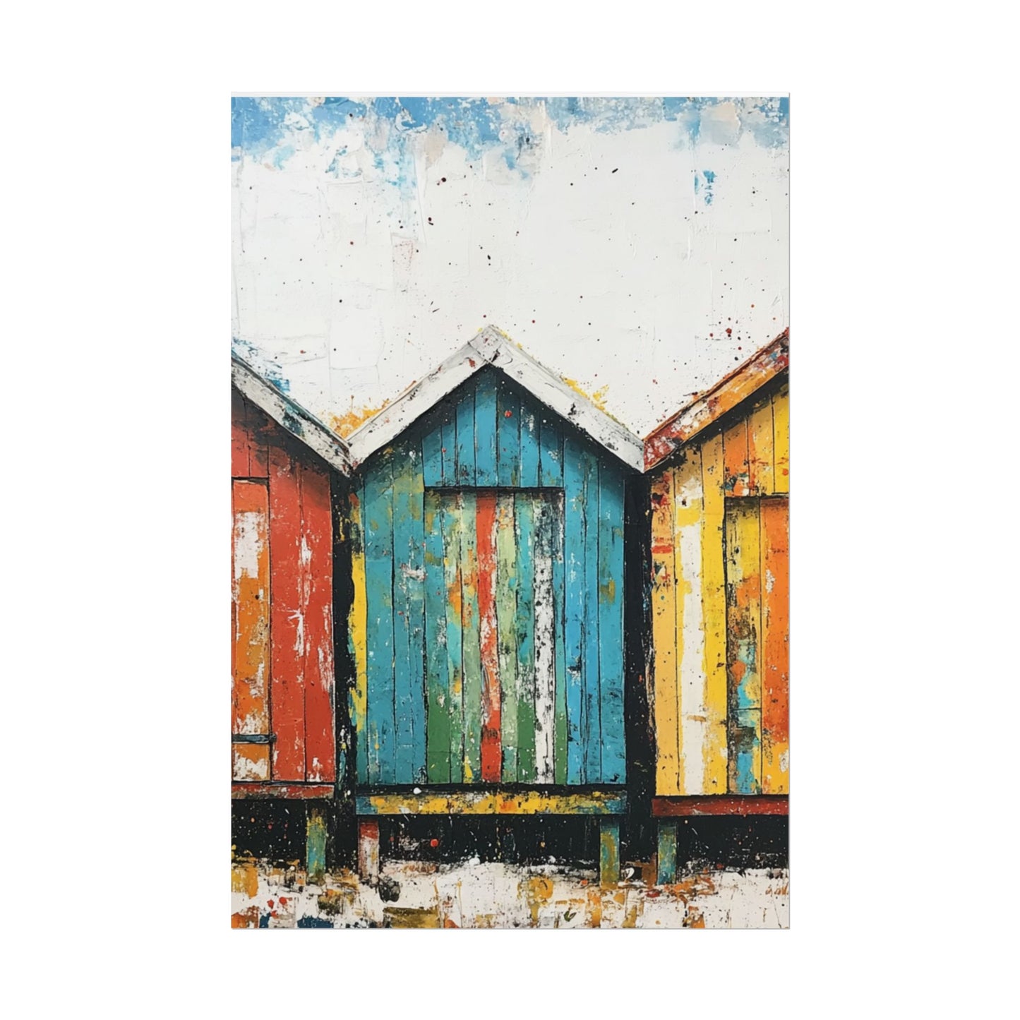 Vibrant Beach Huts - Coastal Abstract Art Print