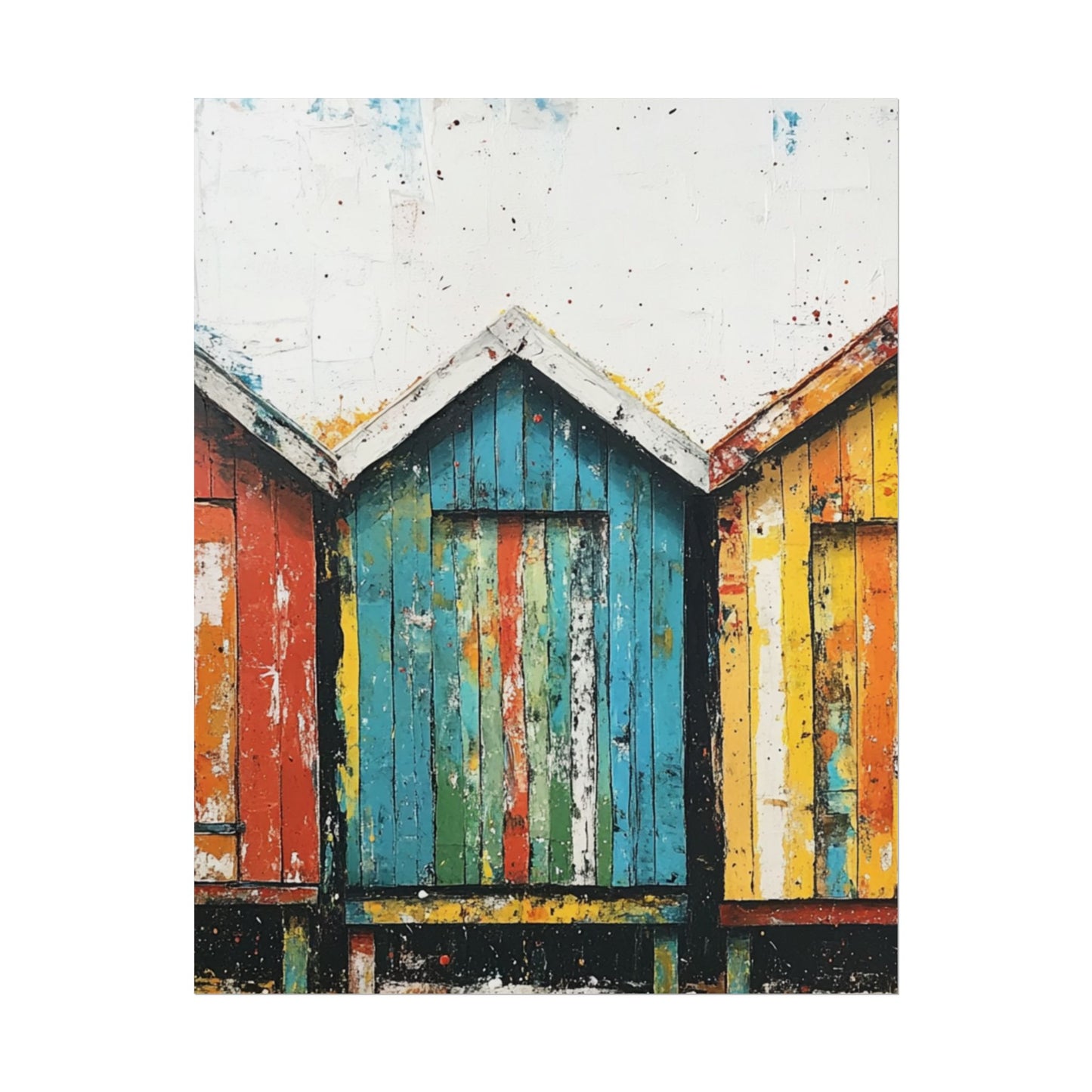 Vibrant Beach Huts - Coastal Abstract Art Print