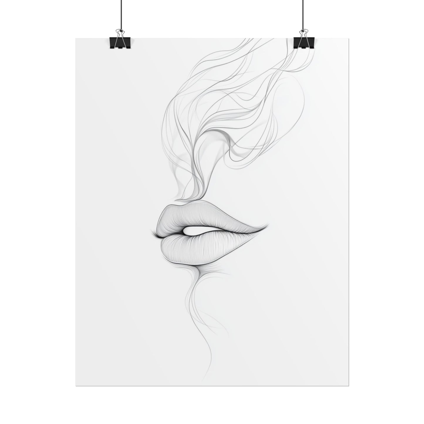 Whispers of Elegance - Delicate Abstract Line Art of Lips