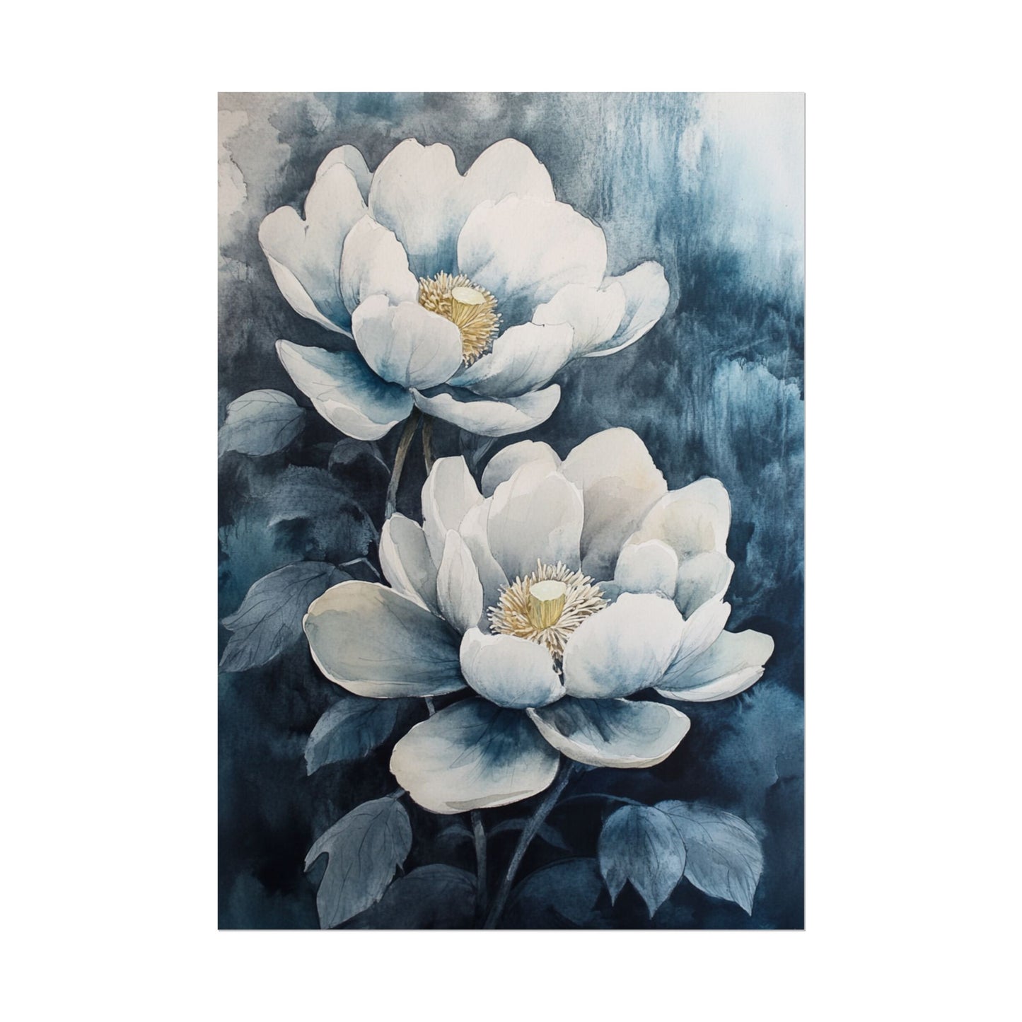 Elegant White Blooms - Abstract Floral Watercolour Print