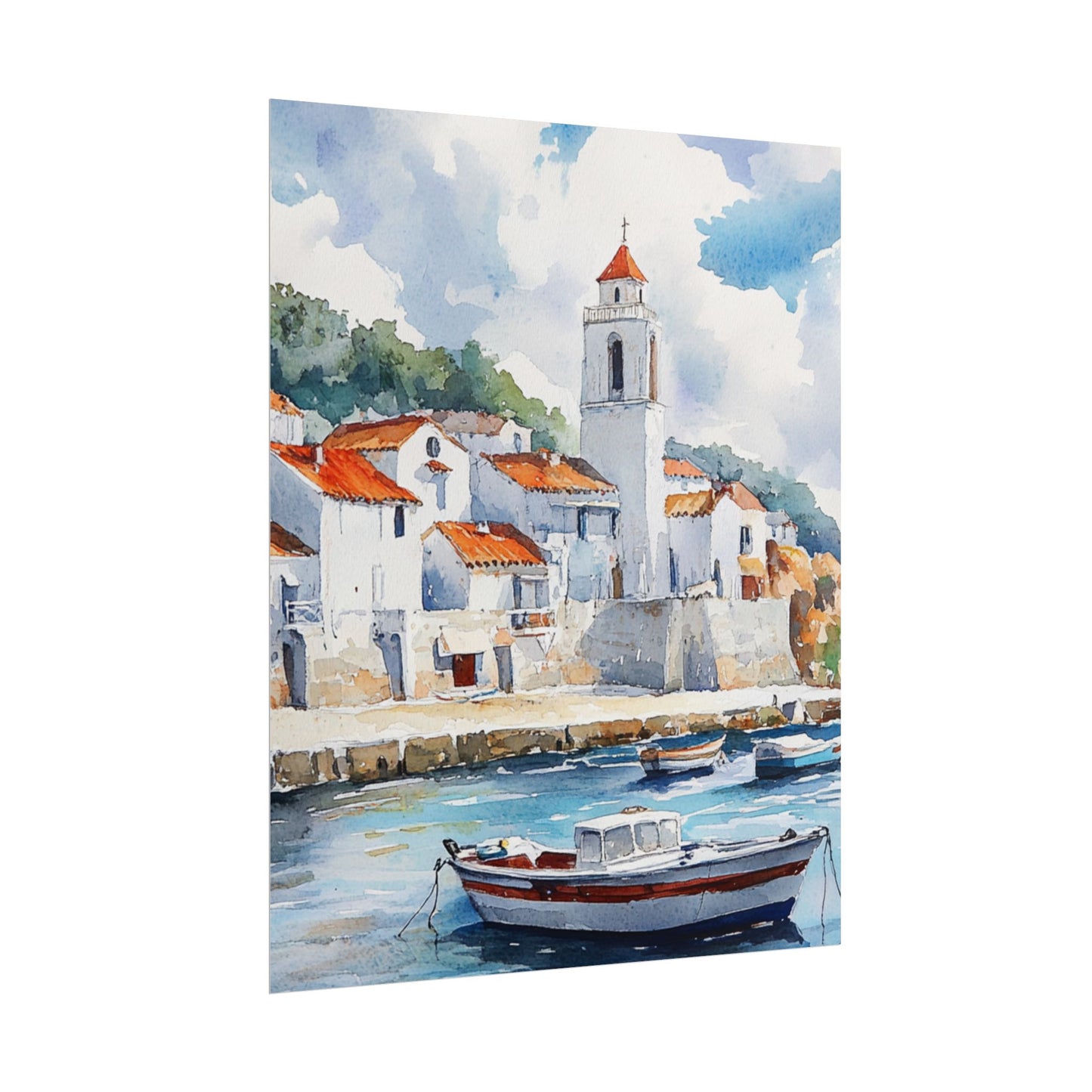 Coastal Serenity - Abstract Watercolour Harbour Scene