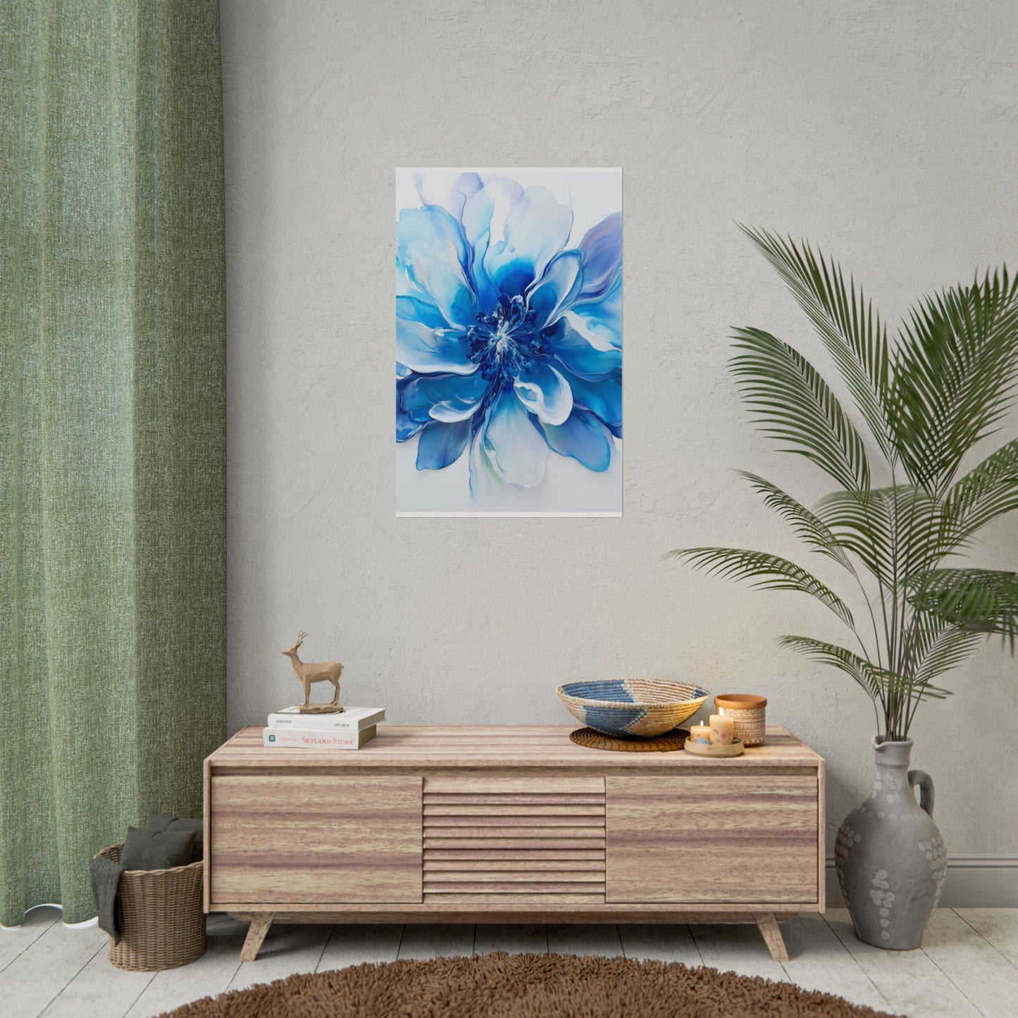 Ethereal Bloom - Abstract Blue Floral Art Print