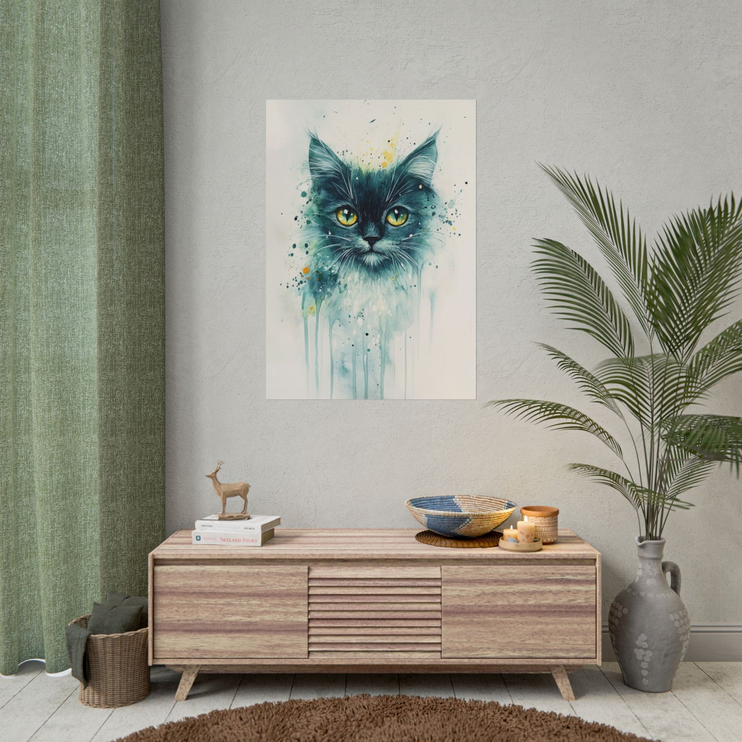 Enigmatic Gaze - Abstract Cat Watercolour Art Print