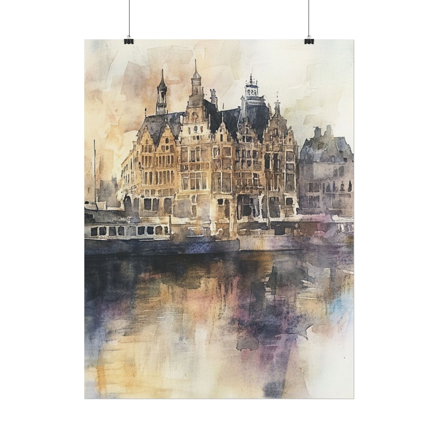 Vintage Harbour Charm - Abstract Watercolour of Historic Waterfront