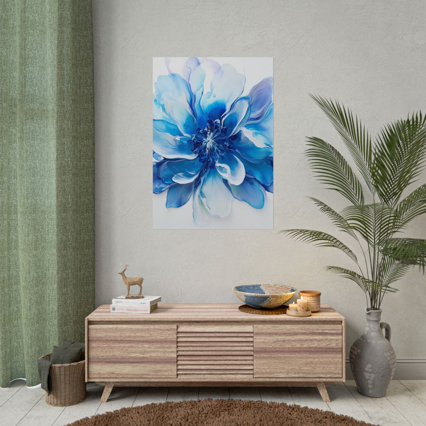 Ethereal Bloom - Abstract Blue Floral Art Print