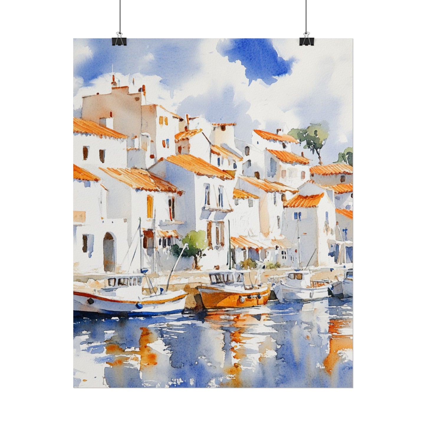 Harbour Reflections - Abstract Watercolour of Coastal Village