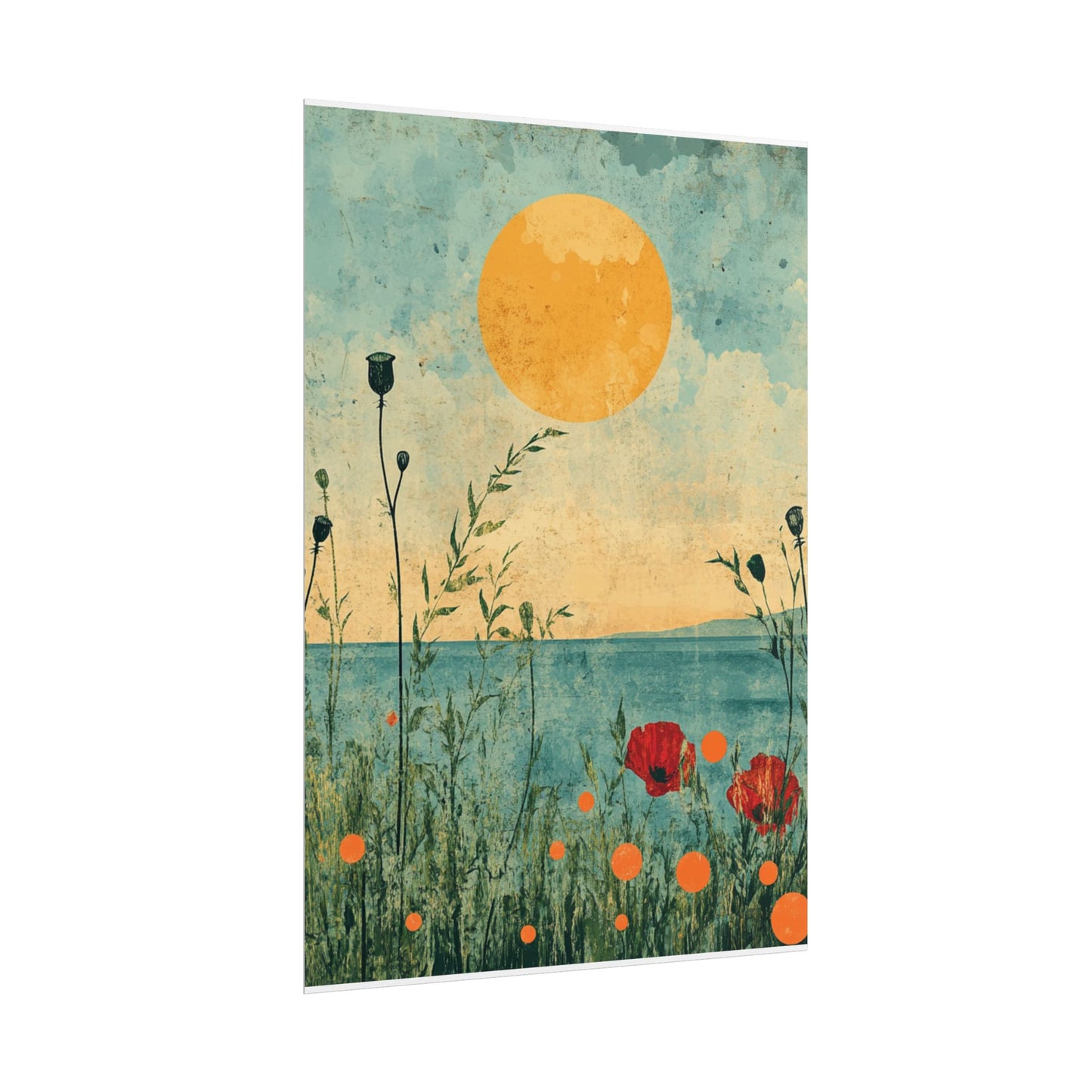 Golden Horizon - Abstract Floral Coastal Print