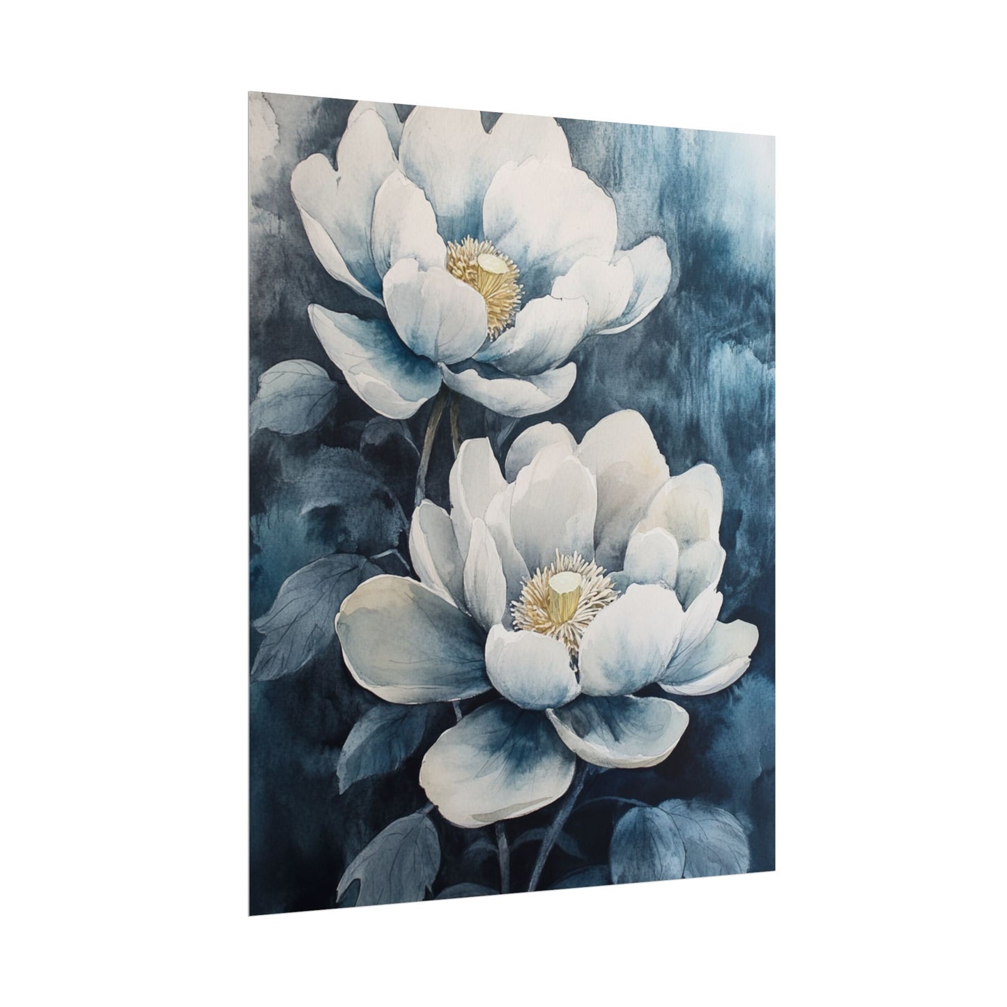 Elegant White Blooms - Abstract Floral Watercolour Print