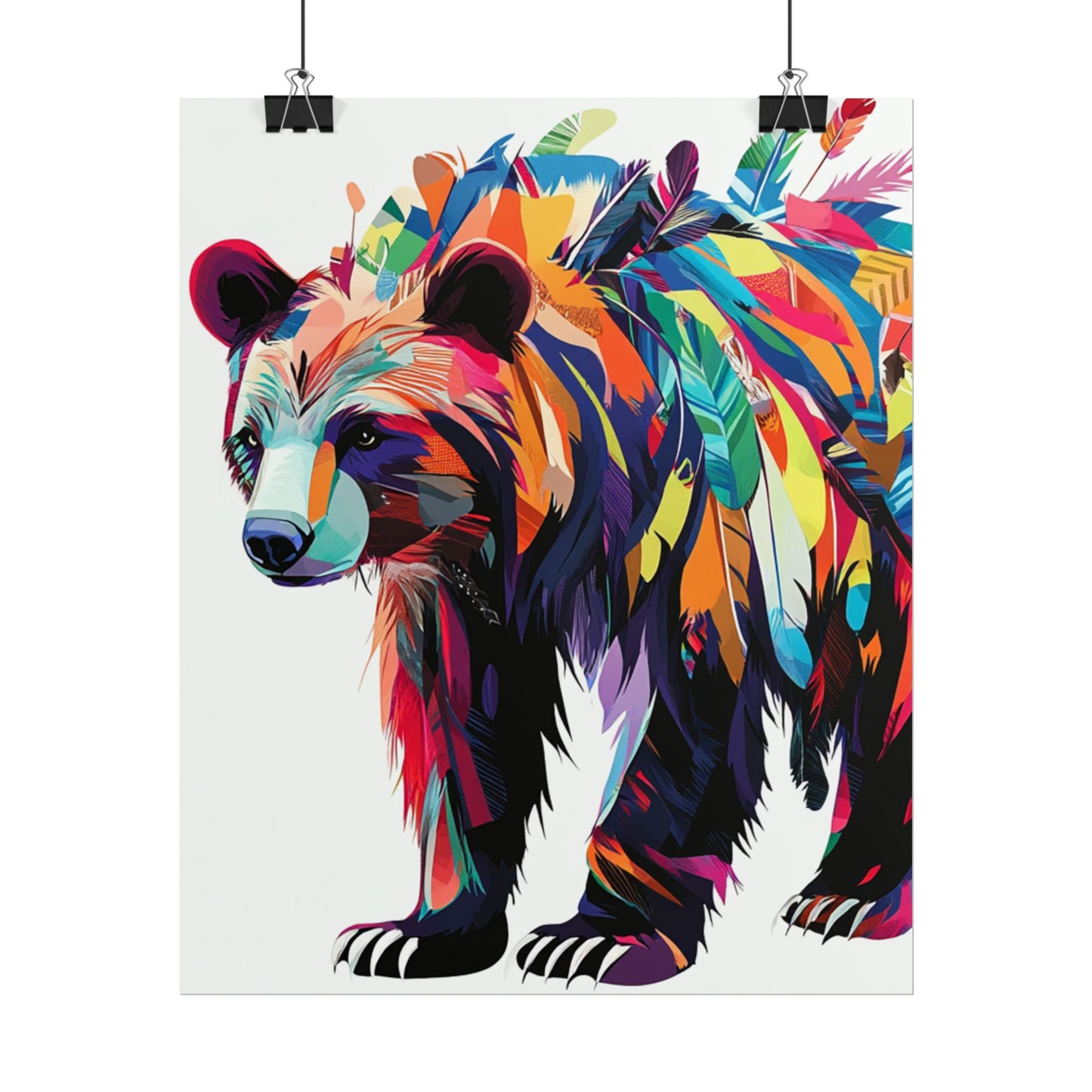 Vibrant Bear of the Wild - Abstract Feathered Art Print