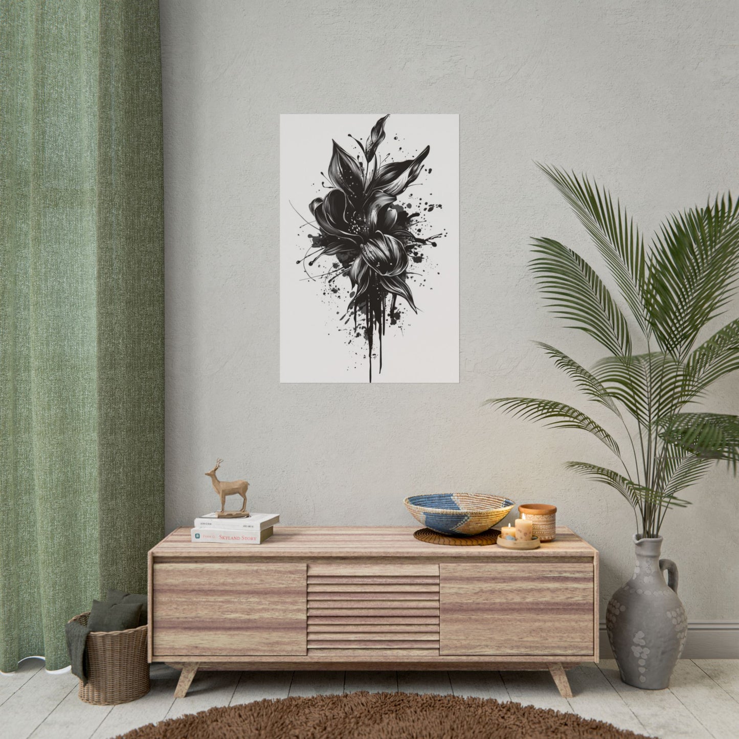 Monochrome Blossom - Abstract Floral Art Print