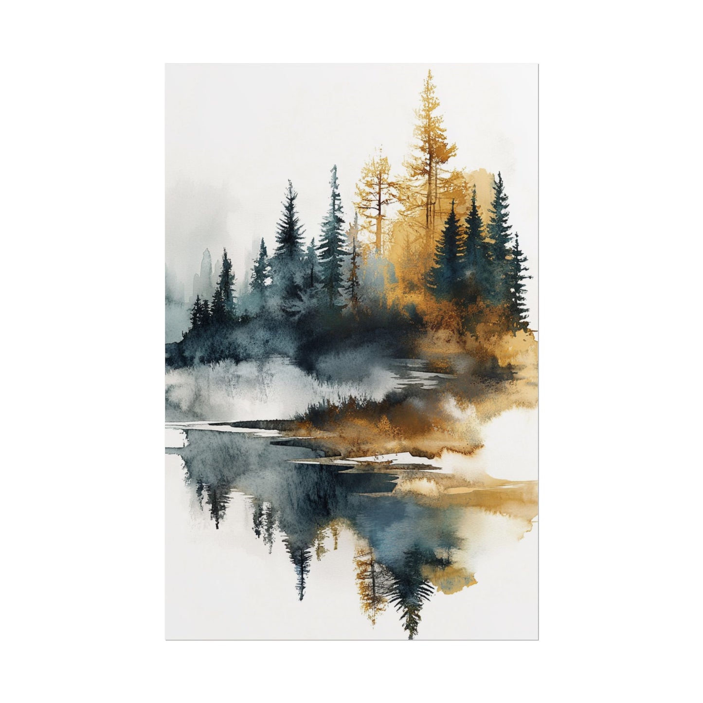 Misty Pines - Abstract Forest Landscape Watercolour