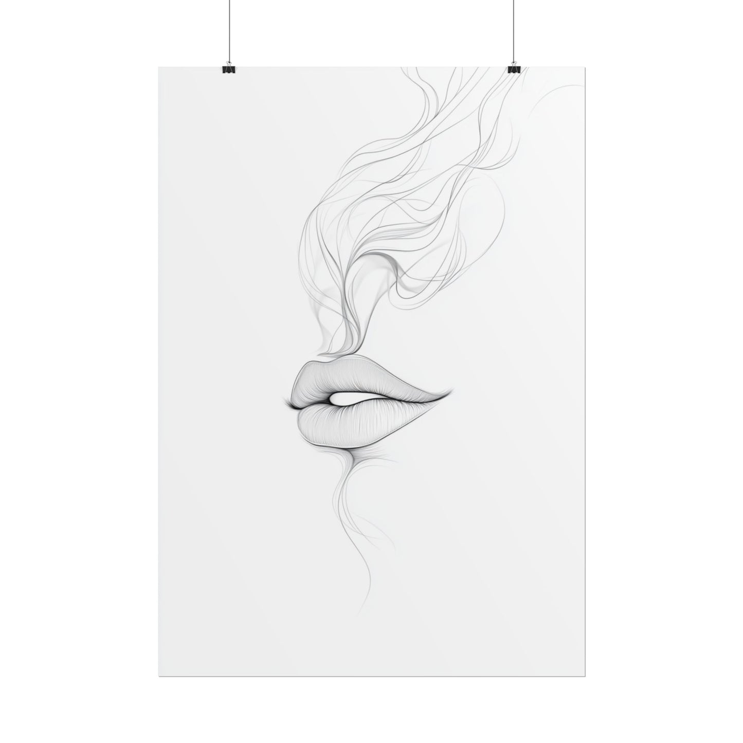 Whispers of Elegance - Delicate Abstract Line Art of Lips