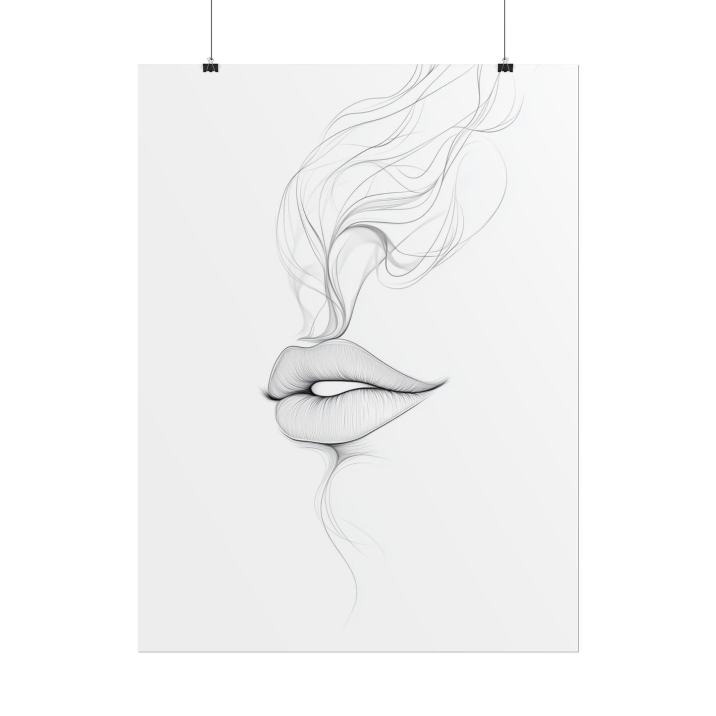 Whispers of Elegance - Delicate Abstract Line Art of Lips