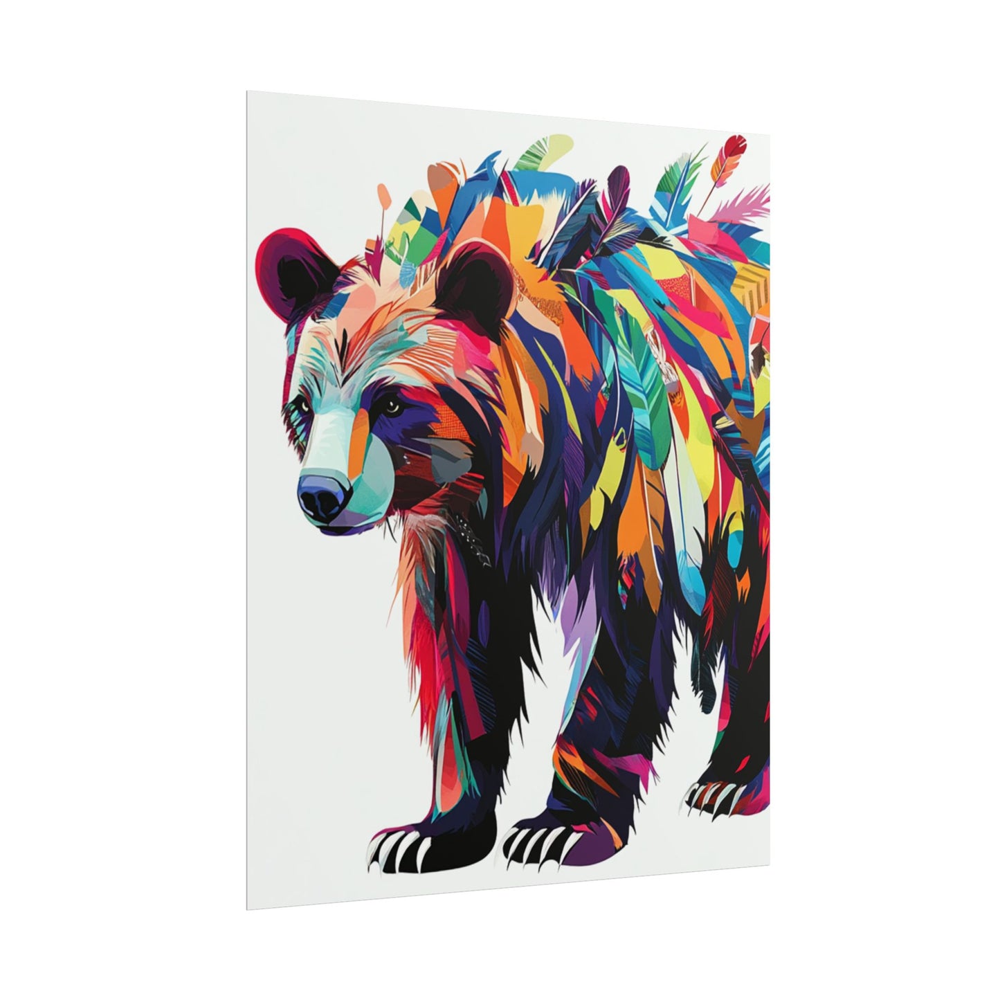 Vibrant Bear of the Wild - Abstract Feathered Art Print