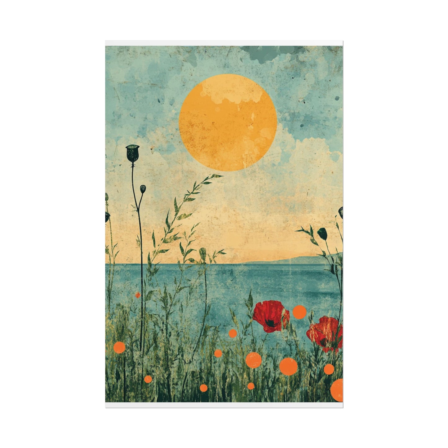 Golden Horizon - Abstract Floral Coastal Print