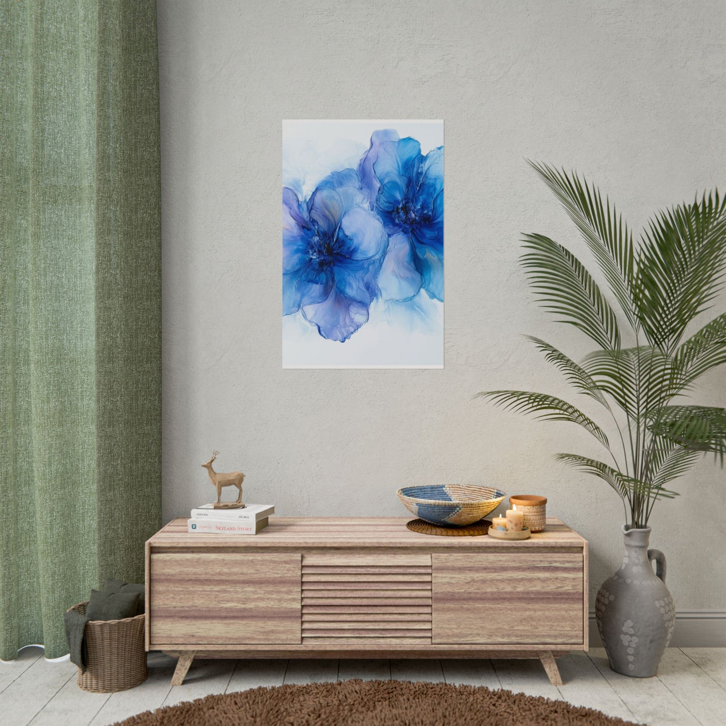 Ethereal Duo - Abstract Floral Art in Shades of Blue