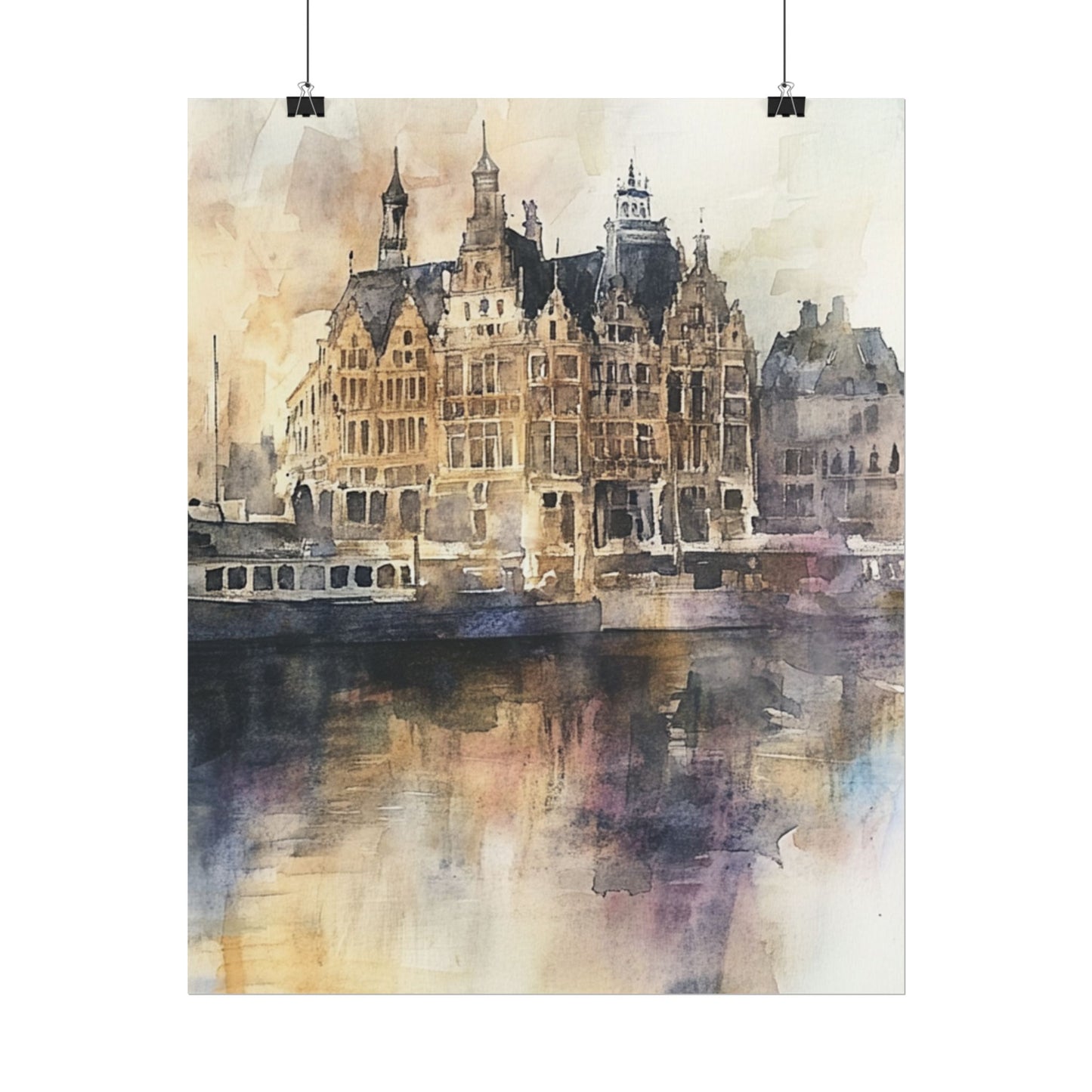 Vintage Harbour Charm - Abstract Watercolour of Historic Waterfront