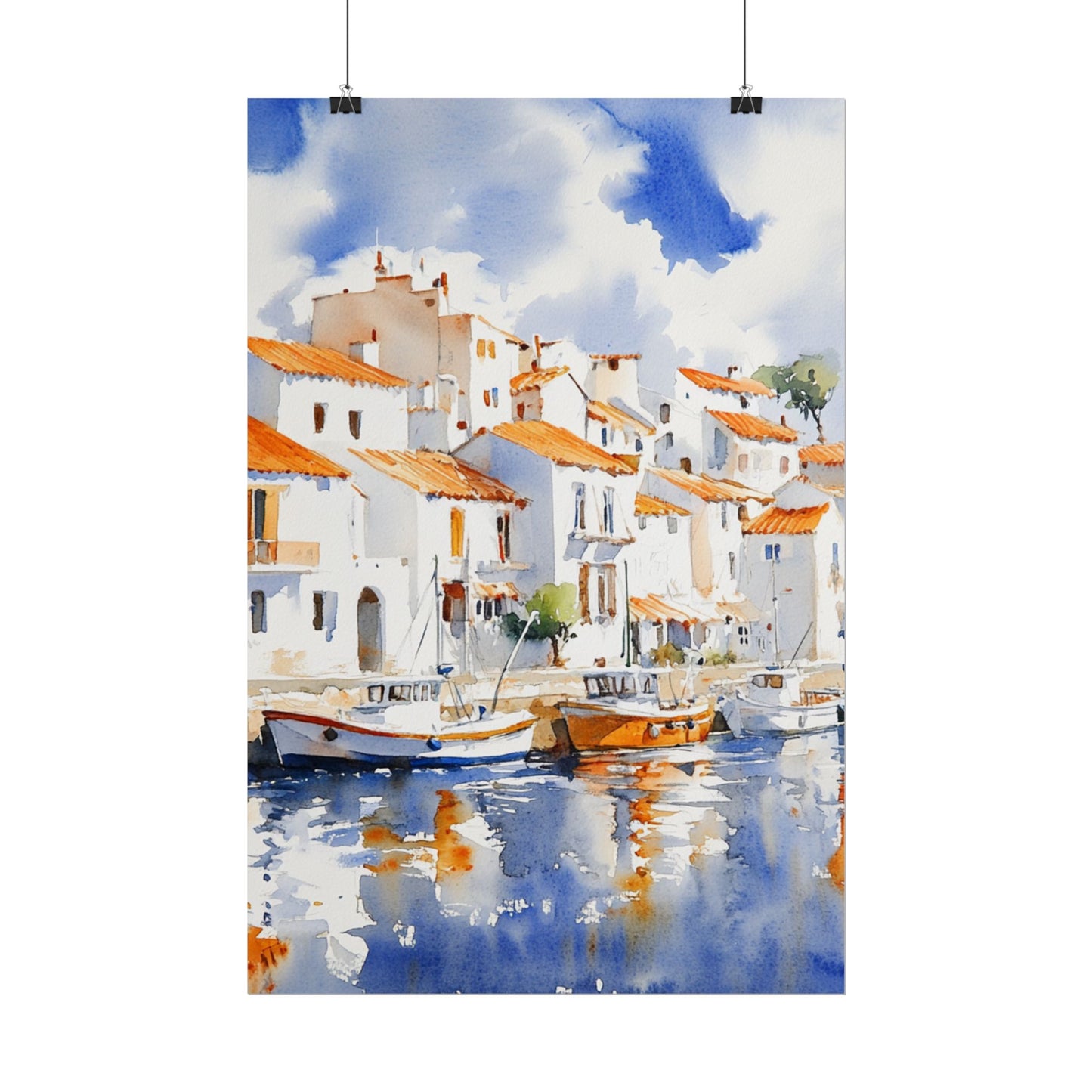 Harbour Reflections - Abstract Watercolour of Coastal Village