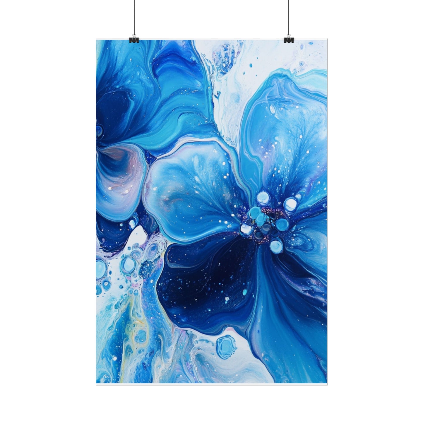 Celestial Bloom - Abstract Floral Art Print in Shades of Blue