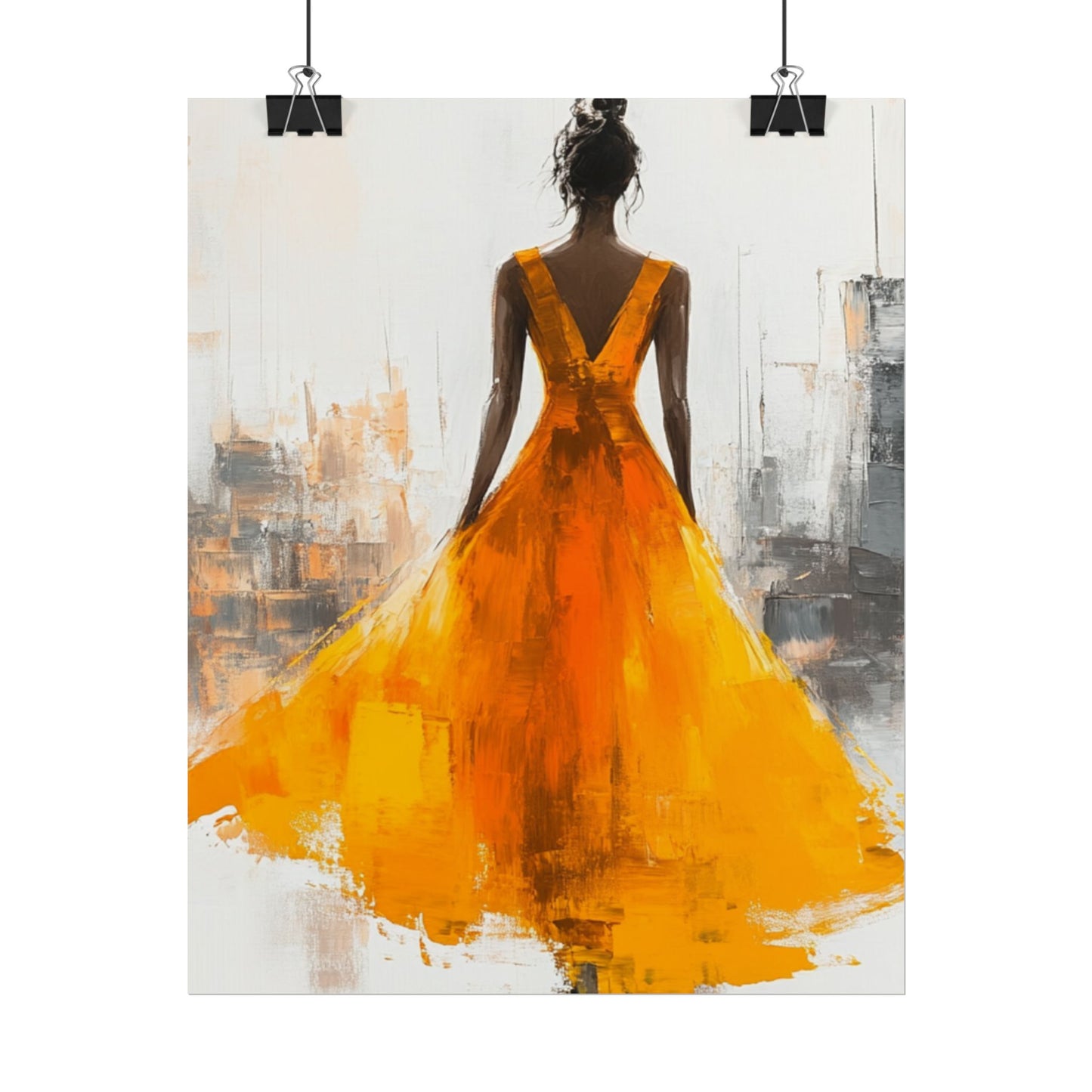 City Elegance - Abstract Woman in Orange Dress Art Print