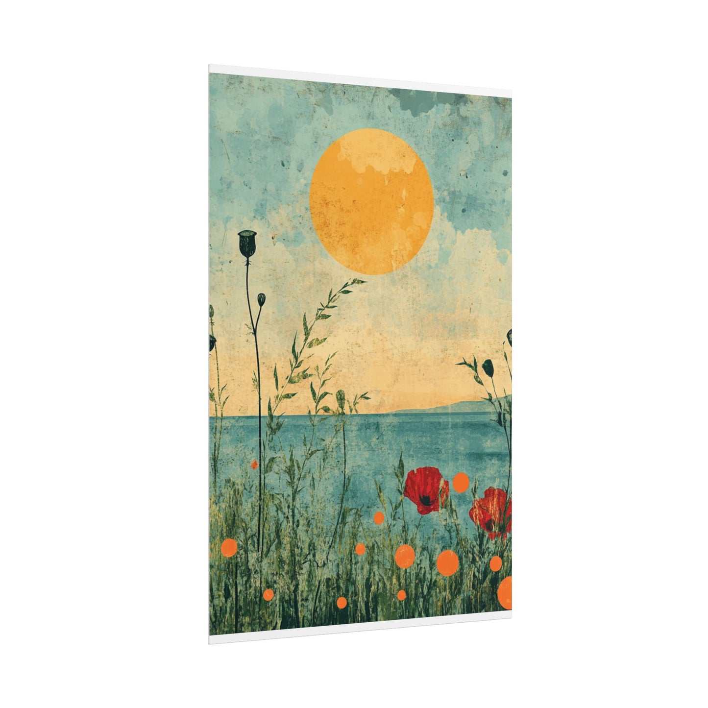 Golden Horizon - Abstract Floral Coastal Print