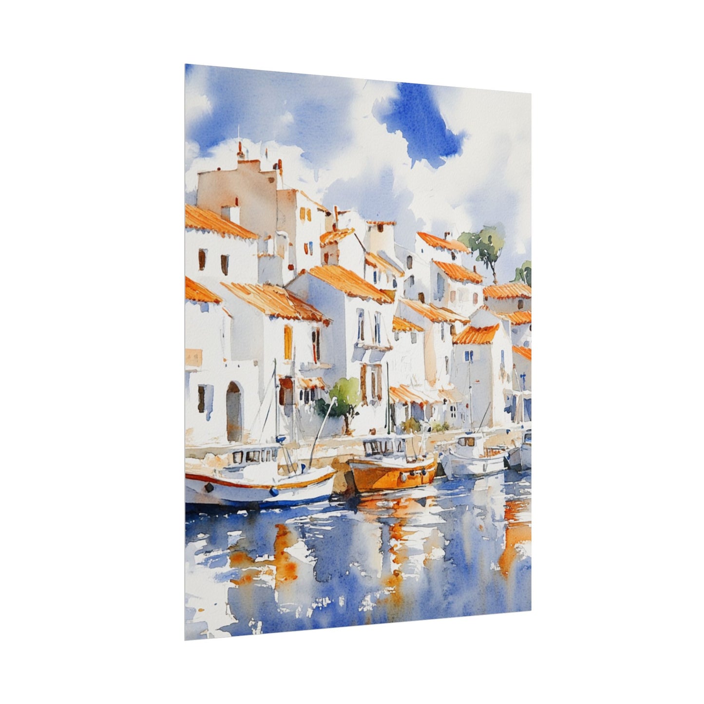 Harbour Reflections - Abstract Watercolour of Coastal Village