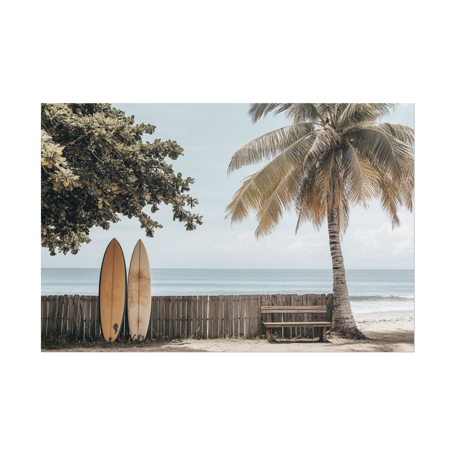 Tranquil Hawaiian Beach Scene with Surfboards