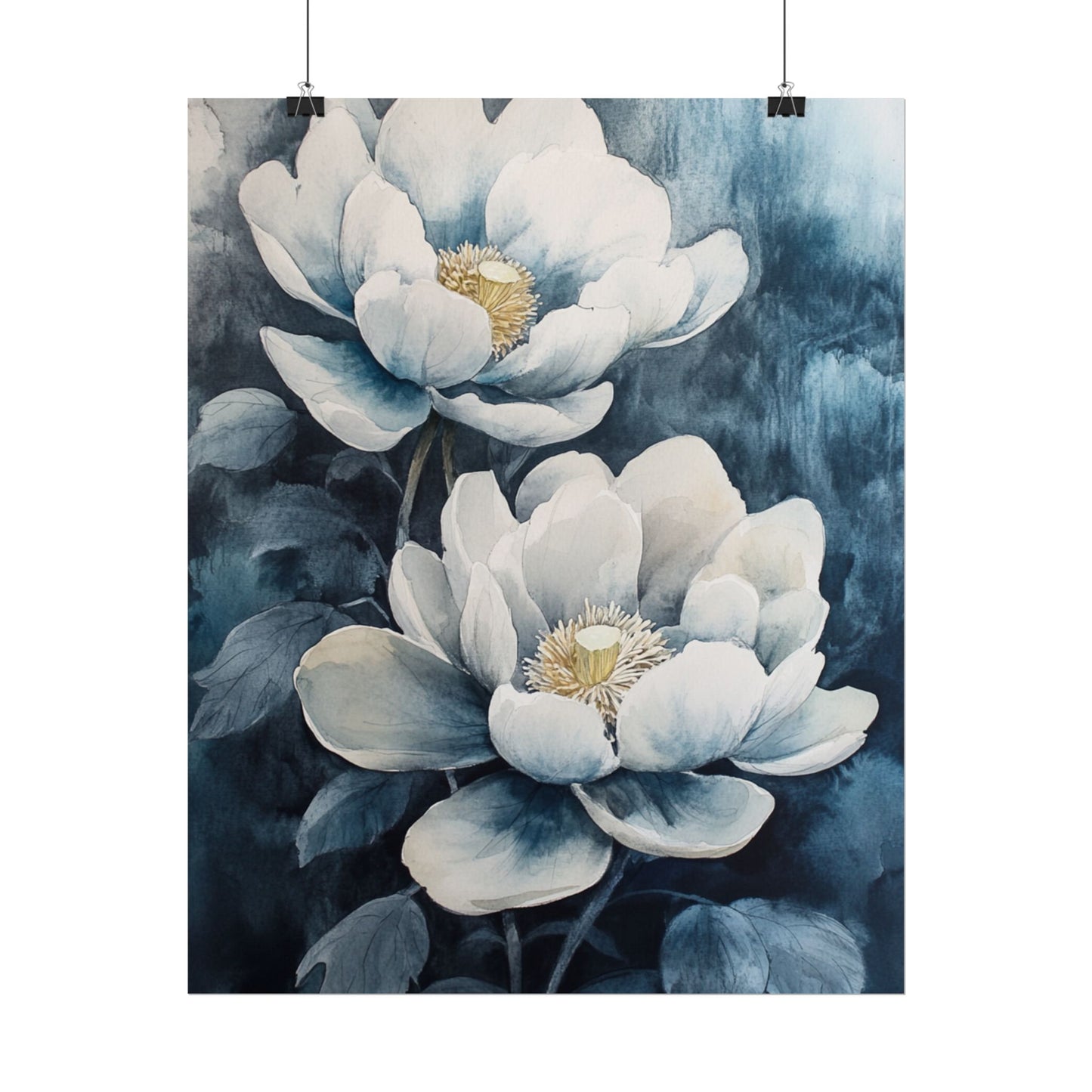 Elegant White Blooms - Abstract Floral Watercolour Print