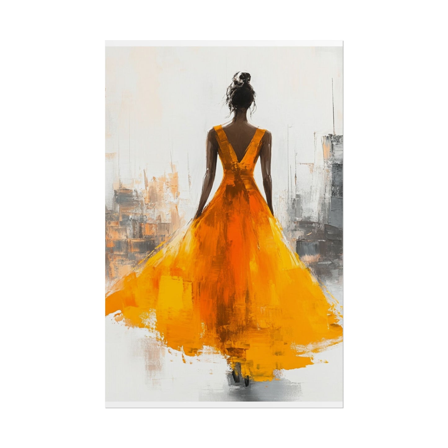 City Elegance - Abstract Woman in Orange Dress Art Print