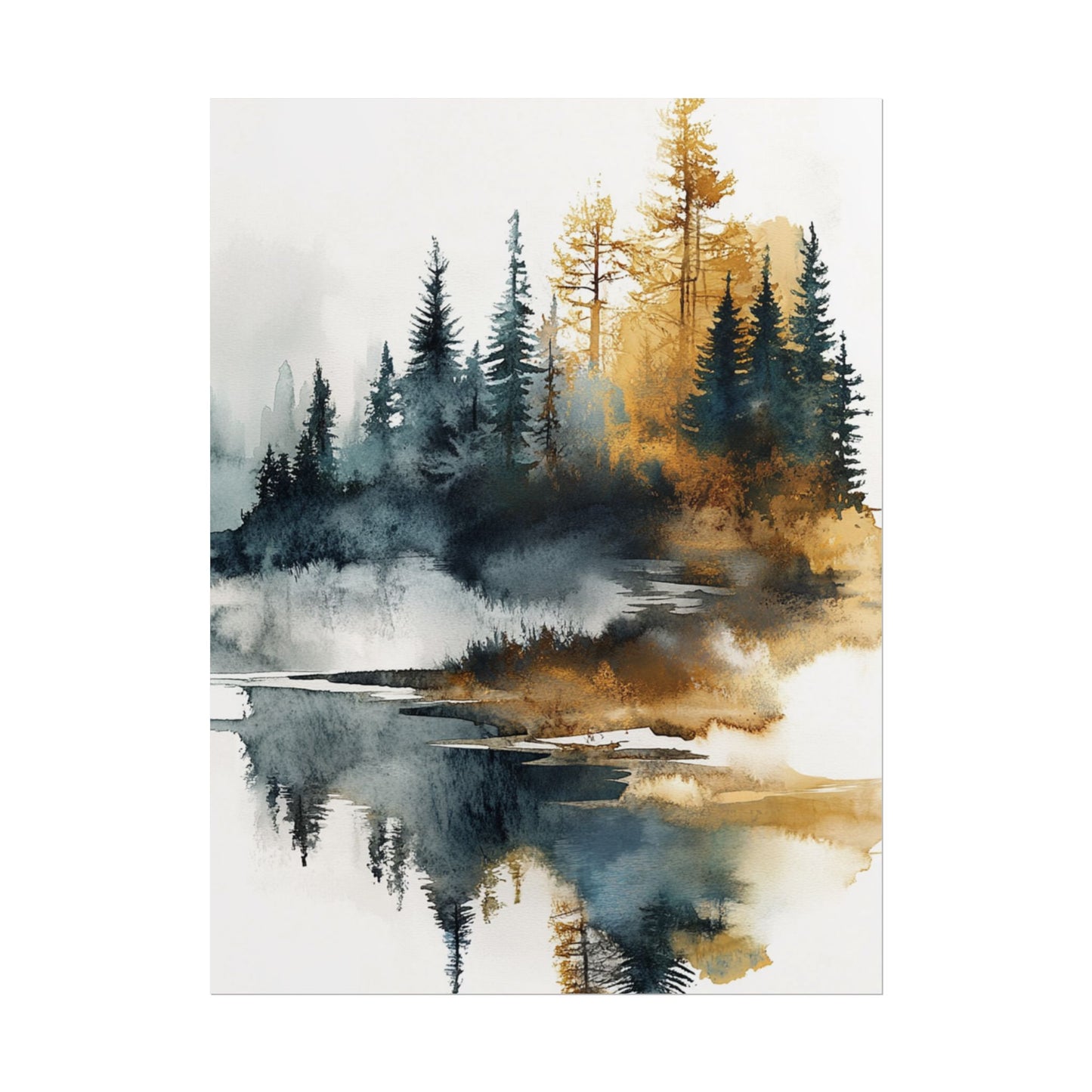 Misty Pines - Abstract Forest Landscape Watercolour