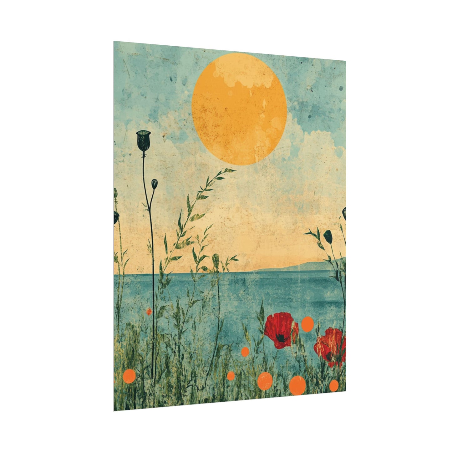 Golden Horizon - Abstract Floral Coastal Print