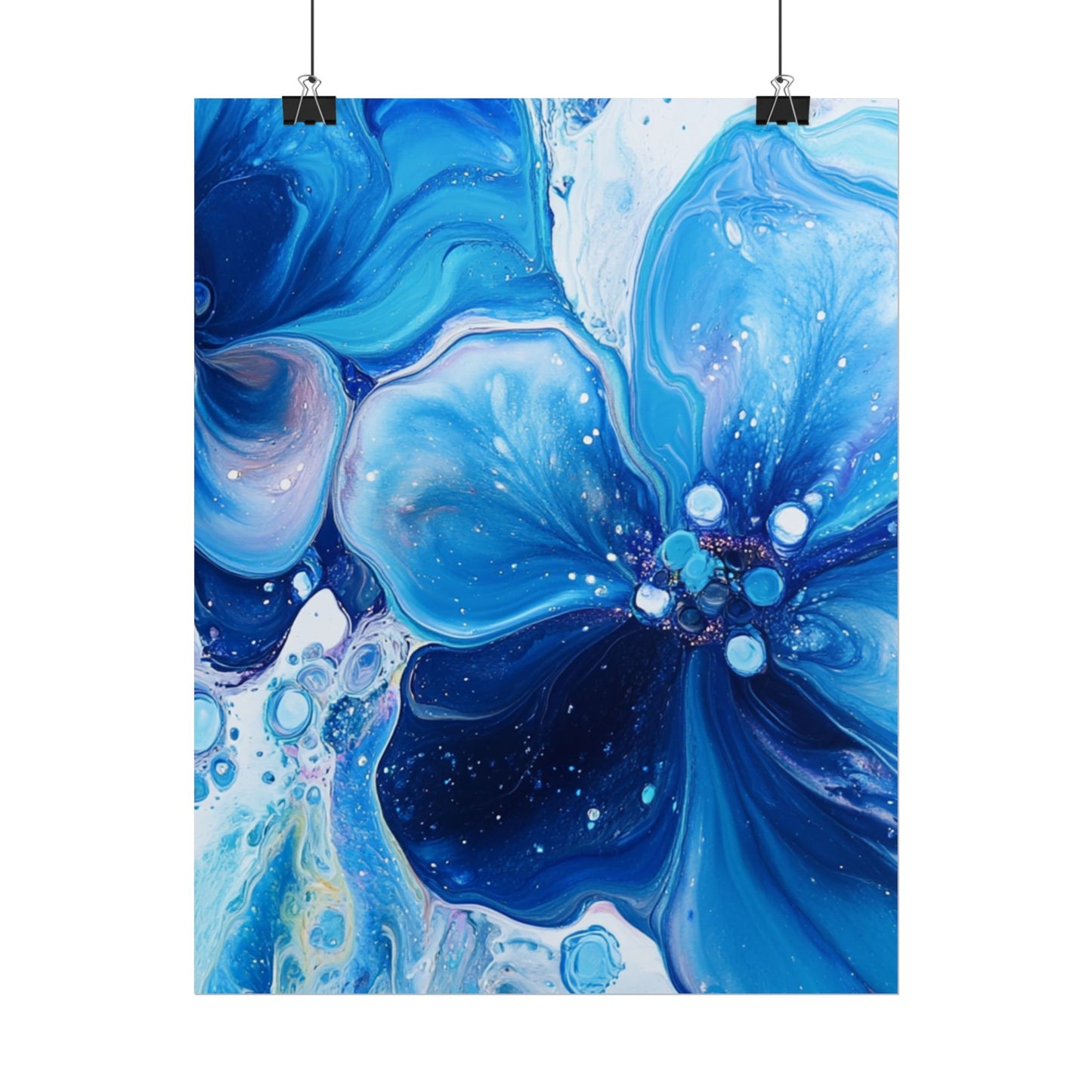 Celestial Bloom - Abstract Floral Art Print in Shades of Blue