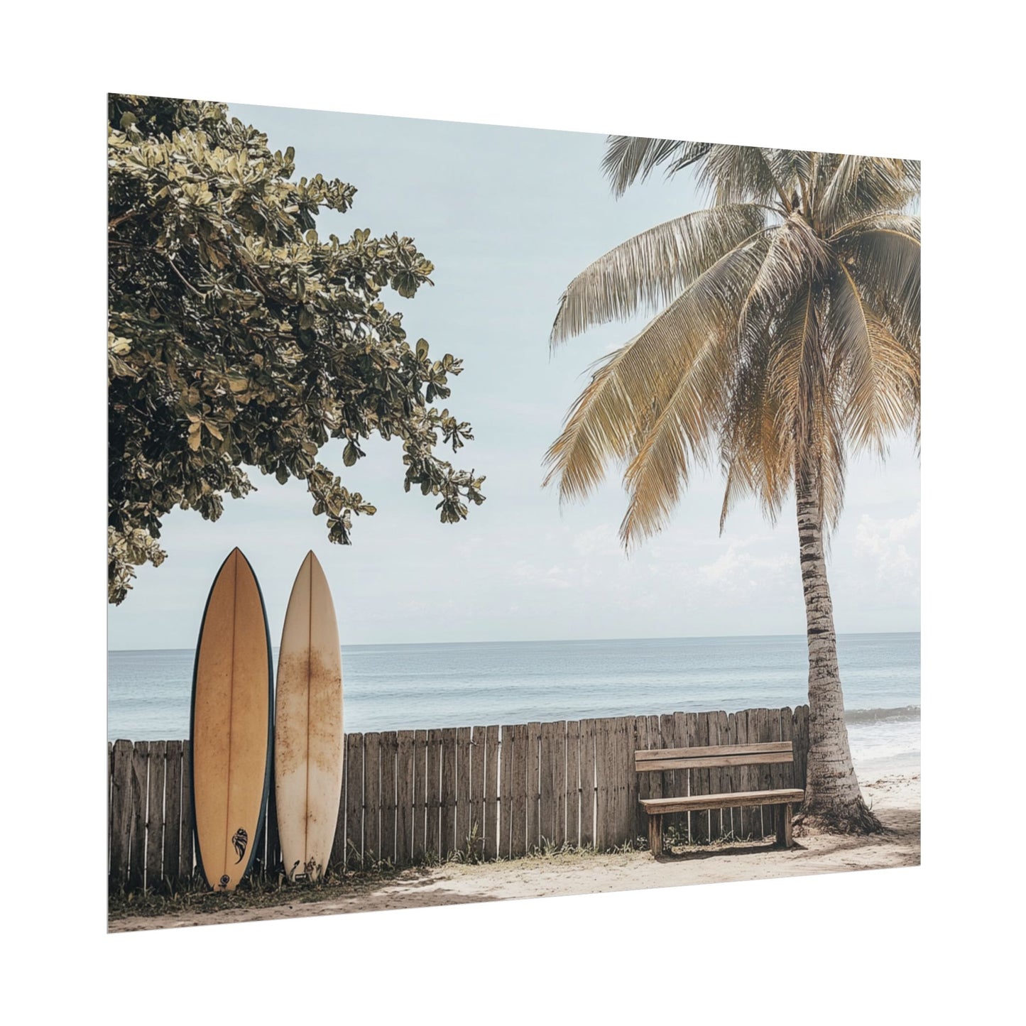 Tranquil Hawaiian Beach Scene with Surfboards